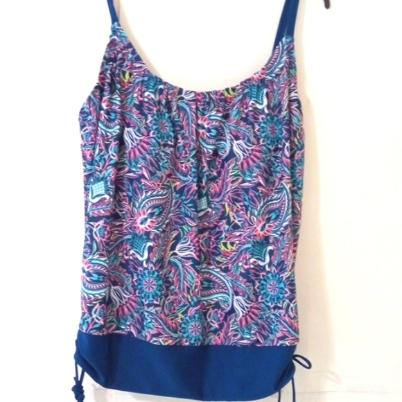 CARIBBEAN JOE CORAL REEF BLOUSON TOP & BLUE HIGH WAIST TANKINI SET SIZE 10 NWT - Picture 6 of 10